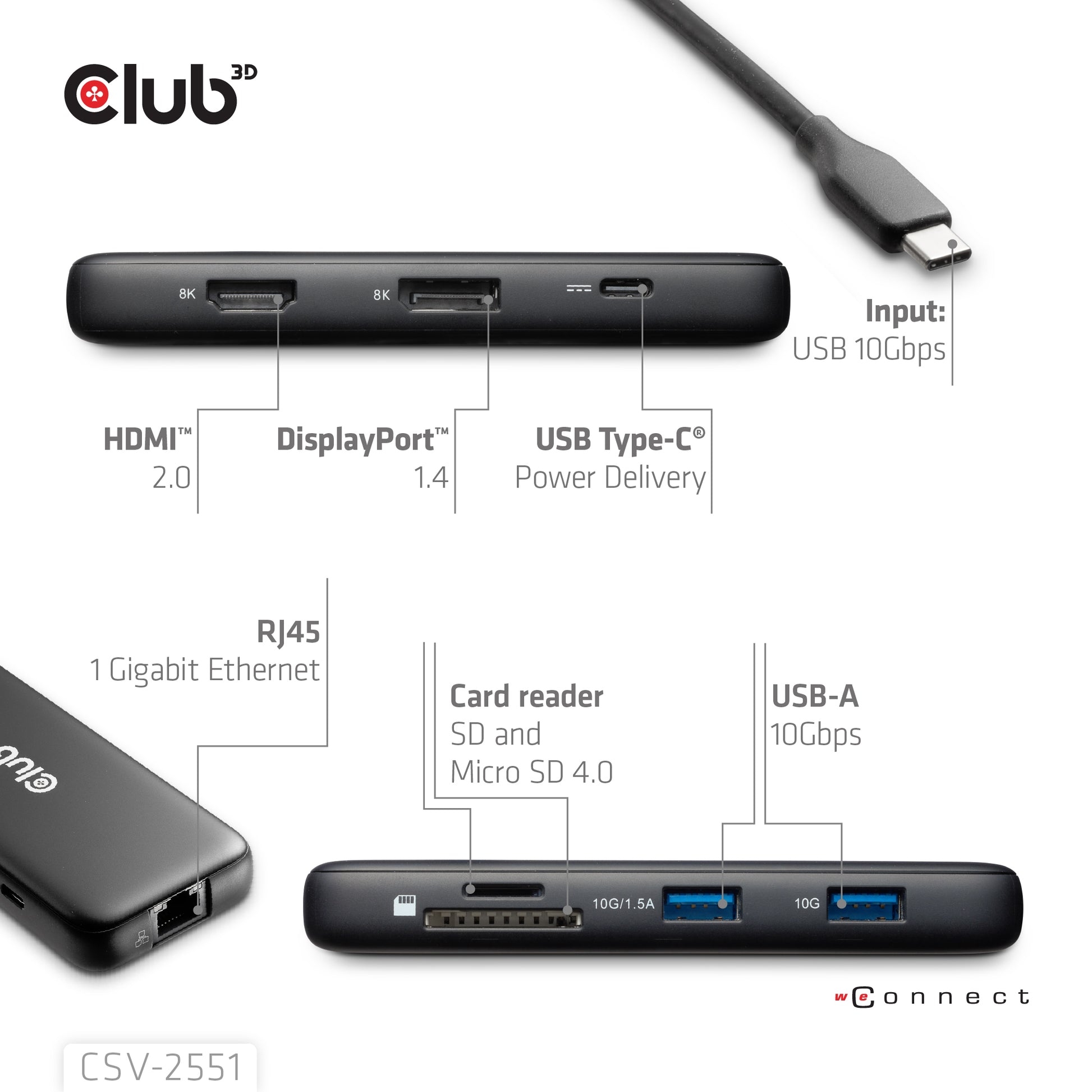 CLUB3D Club 3D Multiport-Adapter – USB-C, DP/HDMI, USB-A, 100 W PD, für Windows/Mac