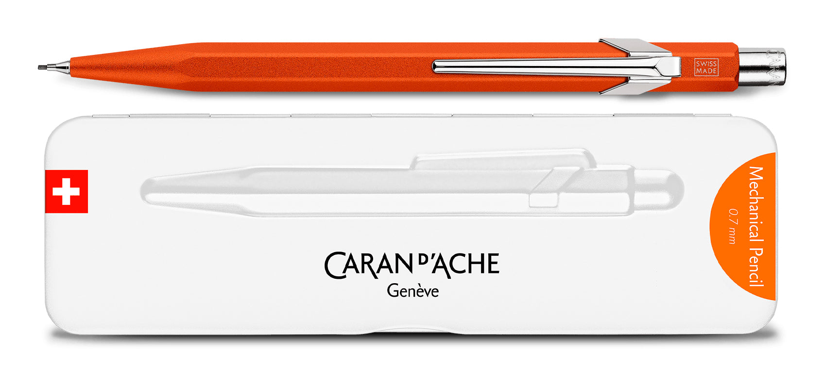Caran d-Ache 849 Colormat-X Druckbleistift – 0,7 mm – Aluminium – Orange – mit Radierer – 1er-Pack