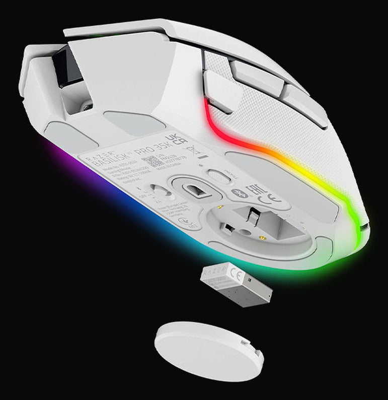 Razer Basilisk V3 Pro Gaming-Maus – kabellos, 35'000 dpi, 11 Tasten, für Rechtshänder, RGB-Beleuchtung, weiss