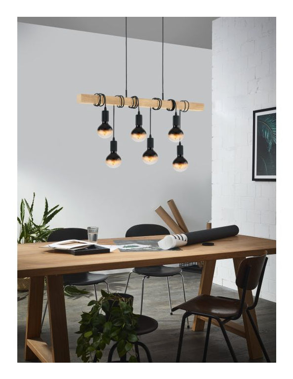 EGLO Pendelleuchte Townshend – 10,0 × 100,0 × 110,0 cm, 360 W, nicht dimmbar, schwarz/braun