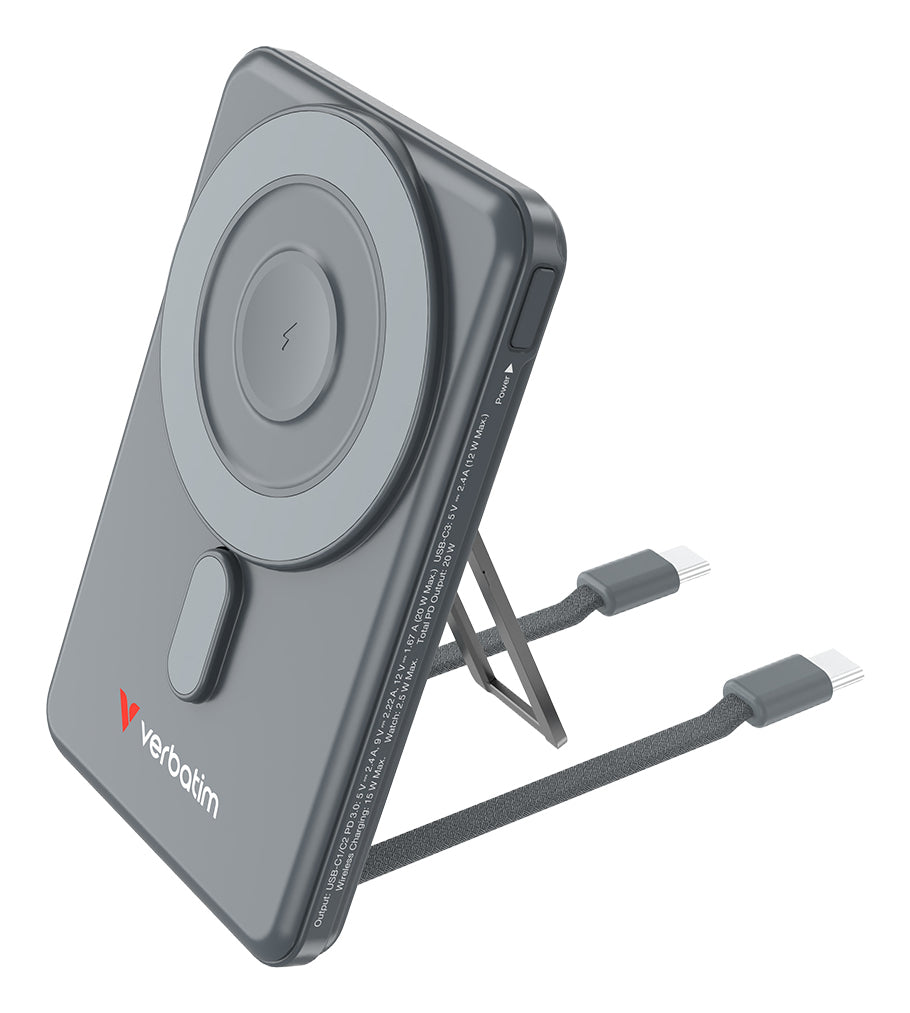 Verbatim Charge N Go 2C MagSafe Powerbank 5'000 mAh – 20 W PD, MagSafe 15 W, 2× USB-C, grau