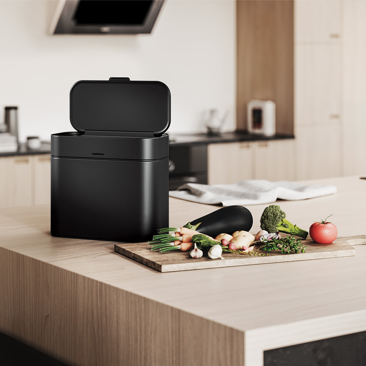 simplehuman Komposteimer CW1647 – 4 l – Edelstahl, rechteckig – schwarz matt