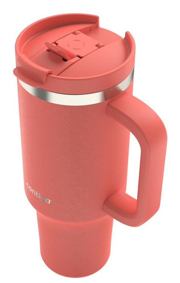 CONTIGO Thermobecher 1,2 l – doppelwandig, Edelstahl, mit Strohhalm, Koralle