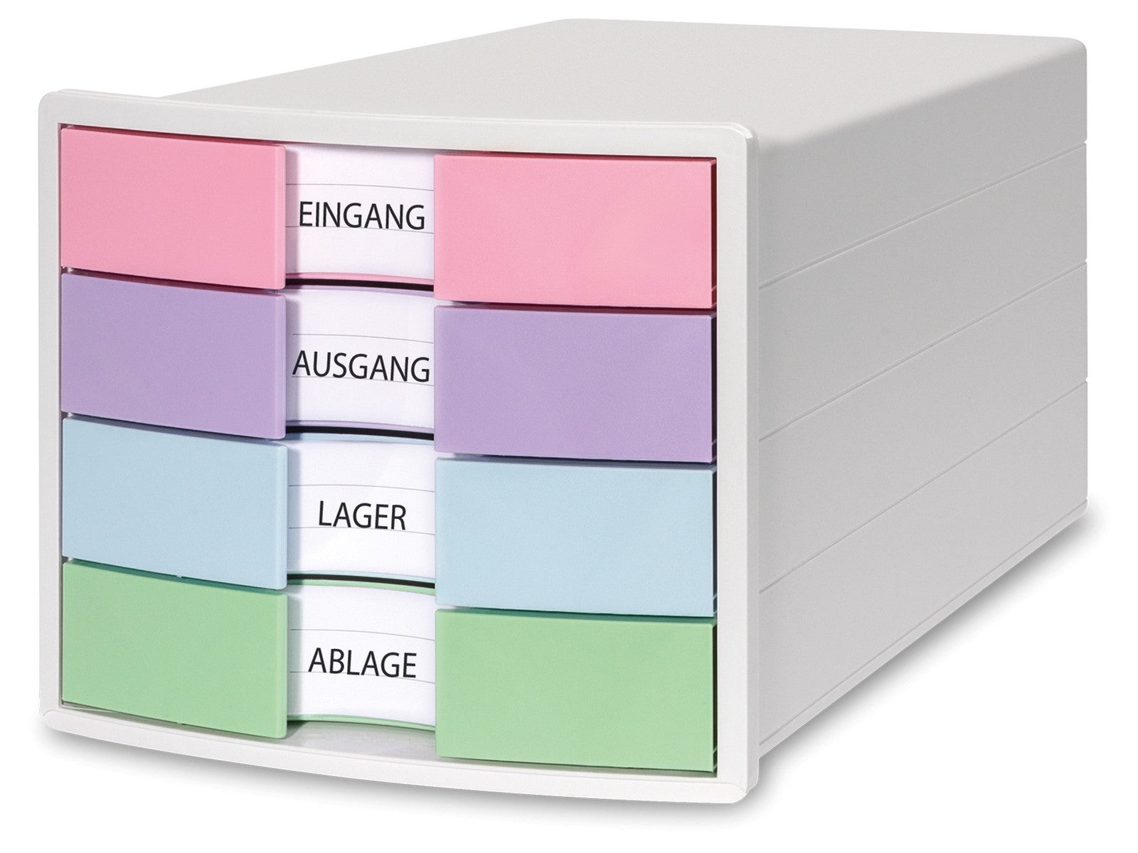 HAN Schubladenbox IMPULS – 4 Schubladen – für C4 – Polystyrol – weiss/pastellfarben – 280 × 367 × 235 mm