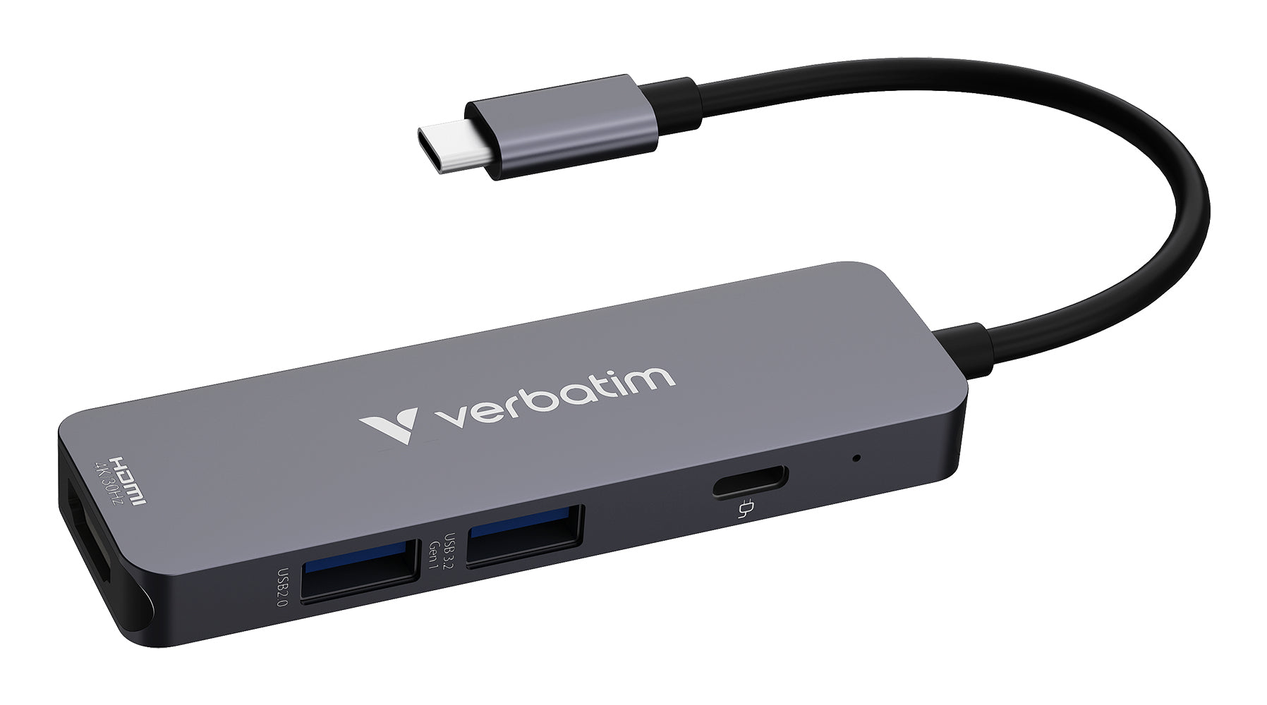 Verbatim 32155 Multiport-Adapter – USB-C, 1× HDMI, 2× USB-A, 100 W PD, für Windows/Mac/Linux