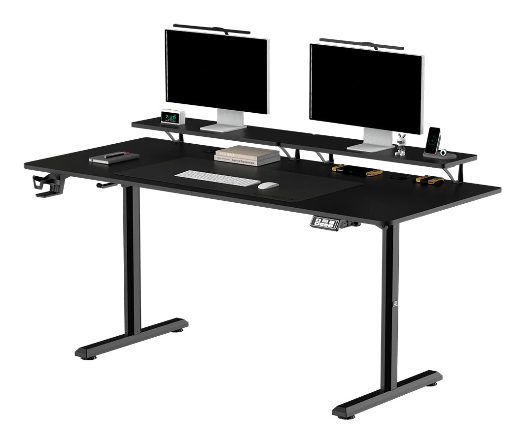 Ultradesk Highlander XXL Gaming-Tisch – 160 × 70 cm, elektrisch höhenverstellbar, schwarz, Stahl