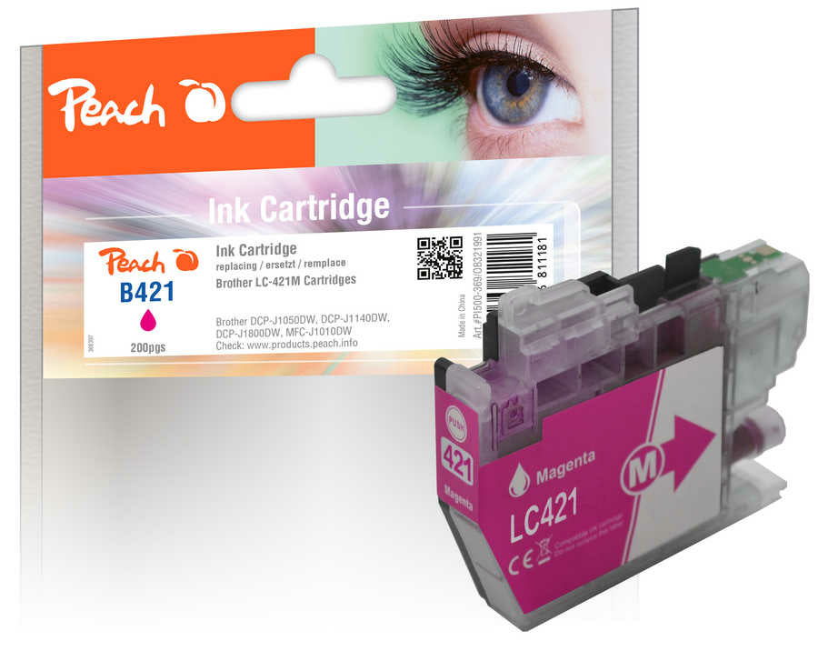 Peach LC-421 Magenta Tintenpatrone (Kompatibel) – 200 Seiten – für Brother DCPJ 1050/1140/1800, MFCJ 1010 DW