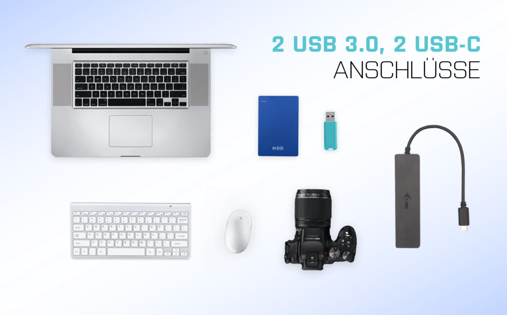 i-tec USB-Hub – 2× USB-A, 2× USB-C, für Windows/Mac/ChromeOS