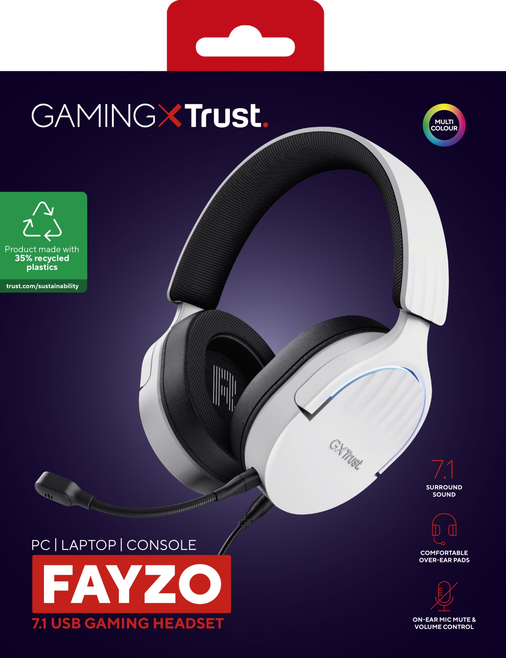 Trust GXT490 FAYZO Gaming-Headset – Over-Ear, Stereo, Verkabelt (USB-A), ANC, Weiss