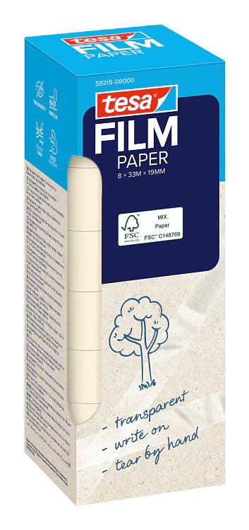 tesafilm PAPER Beschriftungs-/Abdeckband (Papier) – 19 mm × 33 m, transparent, wiederablösbar, 8 Stück
