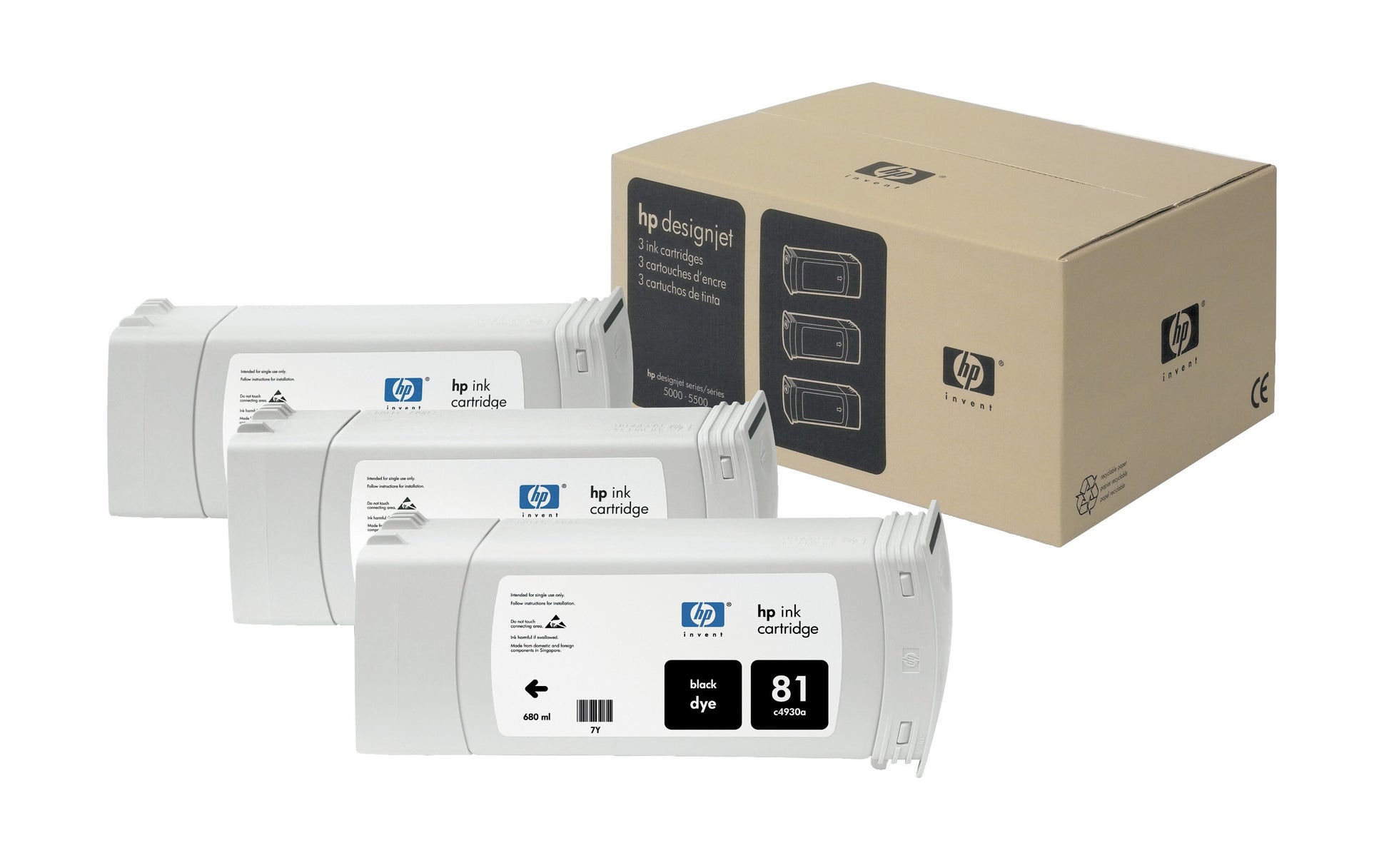 HP Tintenpatronen-Multipack 81, Schwarz, 3er-Pack – für Inkjetdrucker