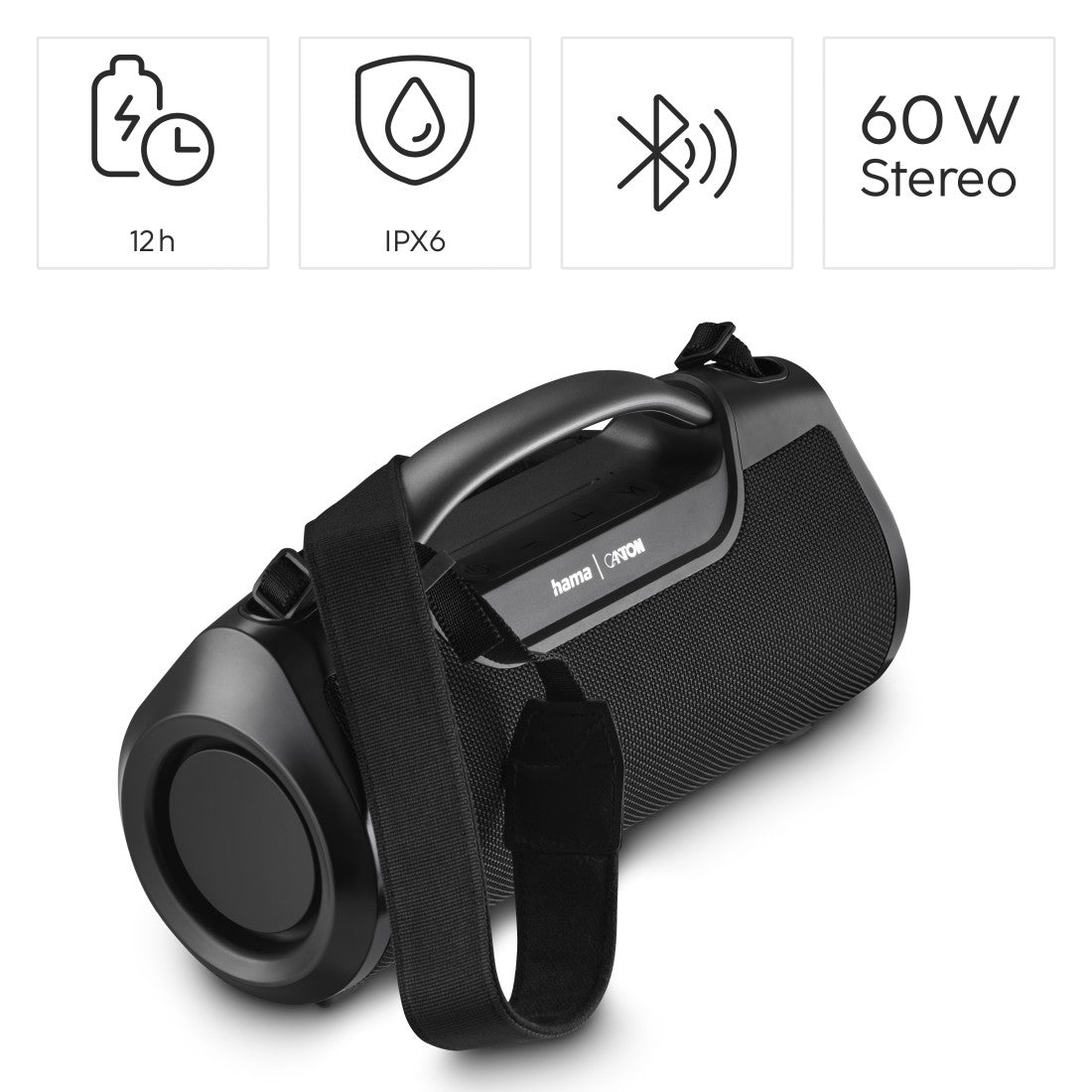 Hama Mate Pro 188219 – Bluetooth-Lautsprecher – IPX6, 12 h Akku, 60 W, Bluetooth 5.0, Schwarz