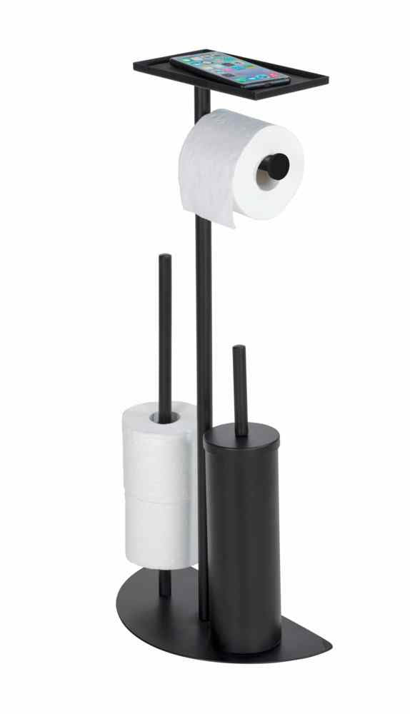 Wenko – WC-Bürstenset – Stahl, Schwarz, mit Papierhalter, H 72 cm, Ø 7,5 cm
