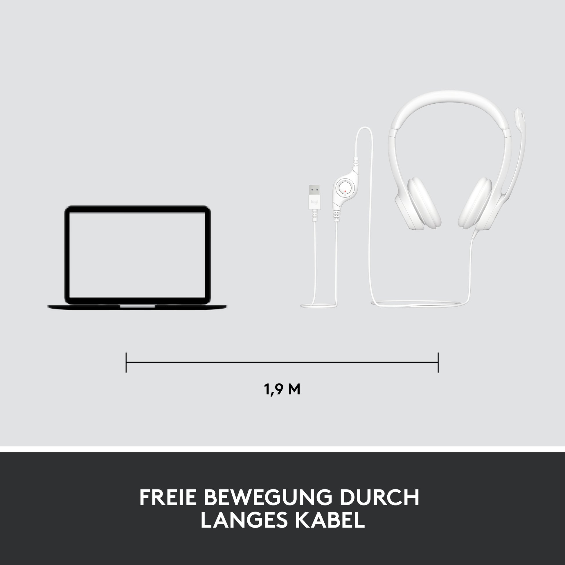 Logitech H390 – Headset – USB‑A, mit Mikrofon – Offwhite