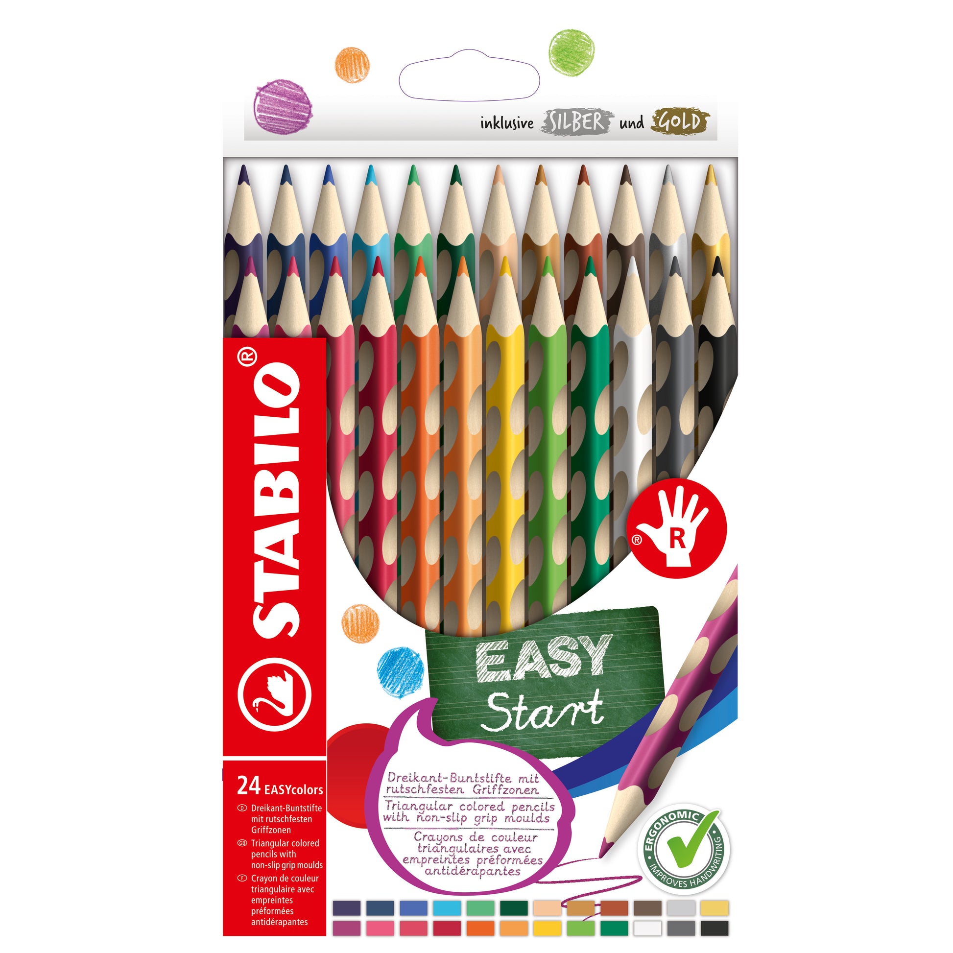 Stabilo Buntstift Mehrfarbig 24er-Etui – ergonomisch, dreikant, Ø 4,2 mm