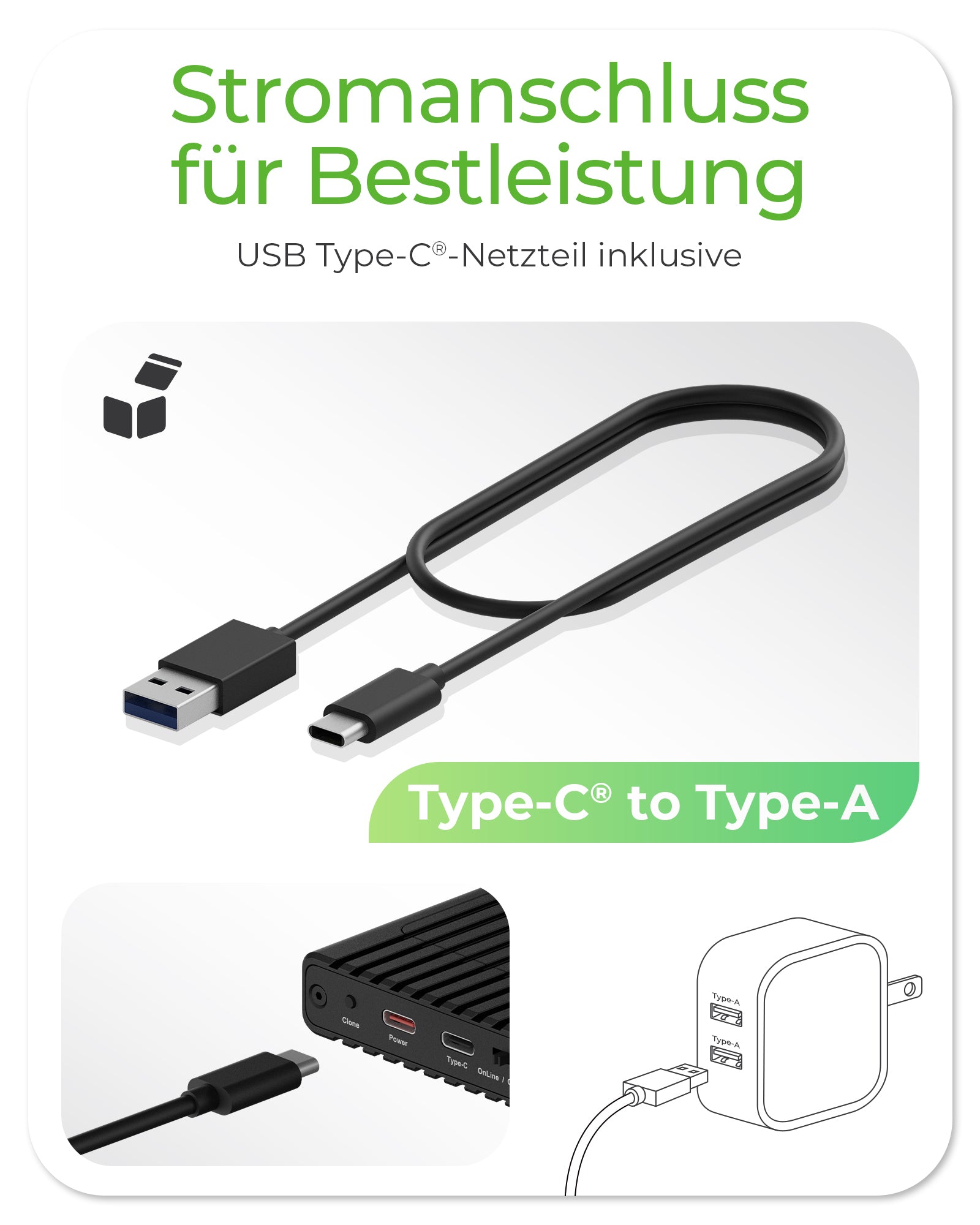 ICY BOX IB-2817MCL-C31 – 2-Bay SSD-Gehäuse – M.2 NVMe (30/42/60/80 mm), USB-C 3.2 Gen 2 (10 Gbit/s)