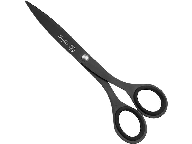 Laufer Universalschere – 17,0 cm, titanbeschichtet, spitz, Gummi, schwarz
