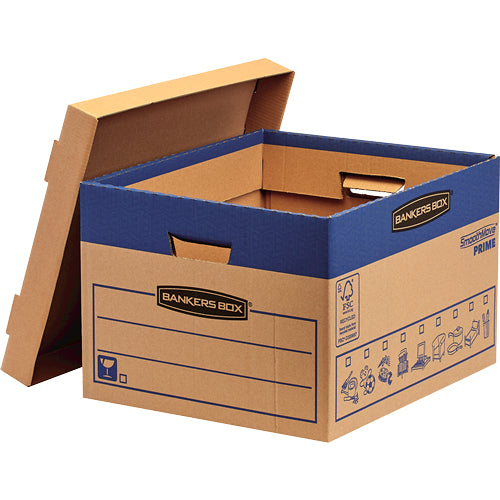Fellowes Umzugskarton SmoothMove FastFold – 390 × 333 × 285 mm, 37 l, mit Deckel, mit Griffen, natur – 10 Stk.