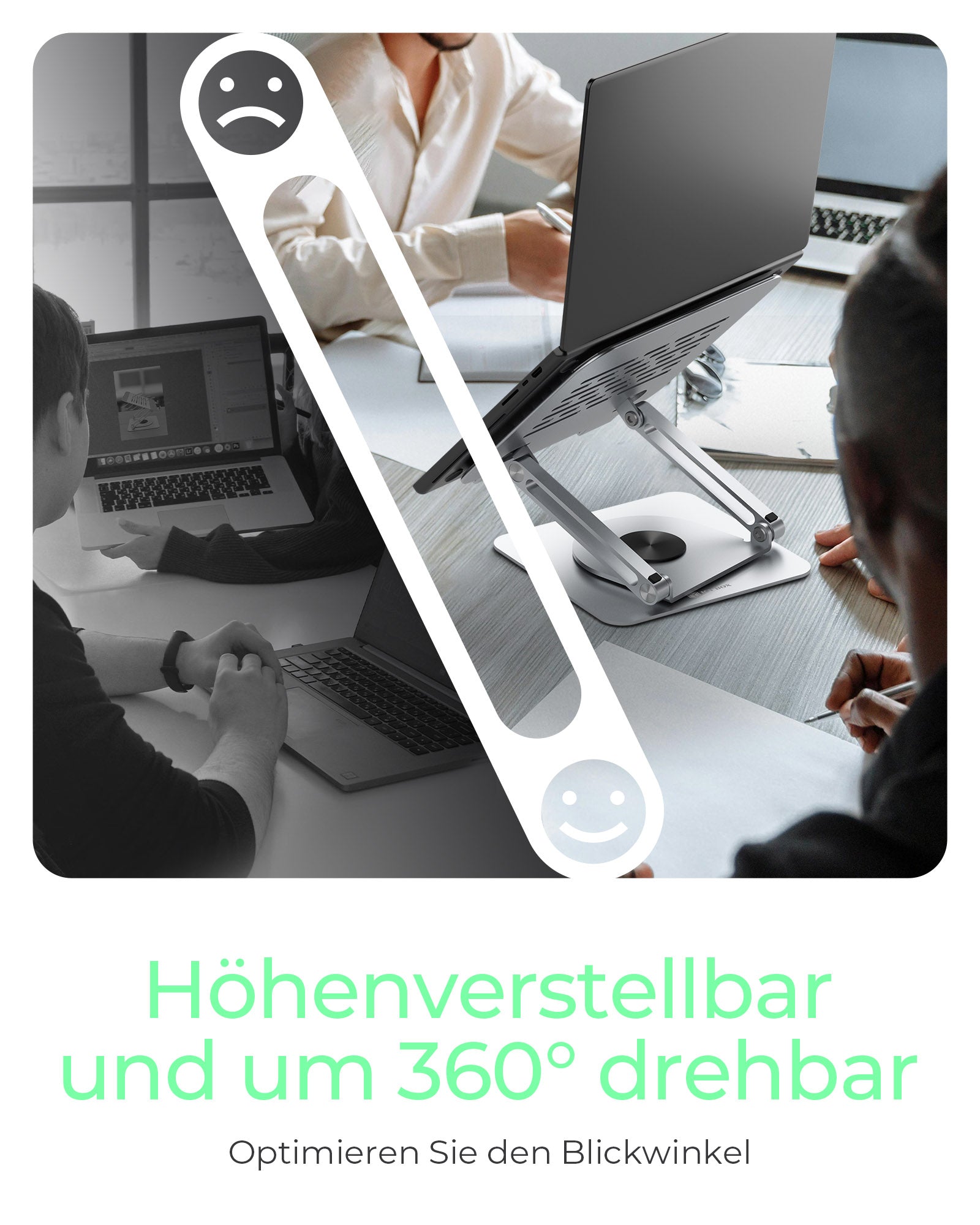 ICY BOX Laptop-Ständer – bis 17", 360° drehbar, höhenverstellbar – Silber