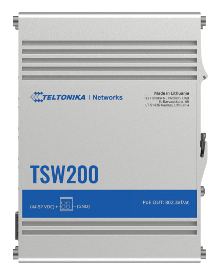 Teltonika TSW200 – Unmanaged Switch – 8× 1G, 2× SFP, PoE+, PoE-Budget 240 W, 19"