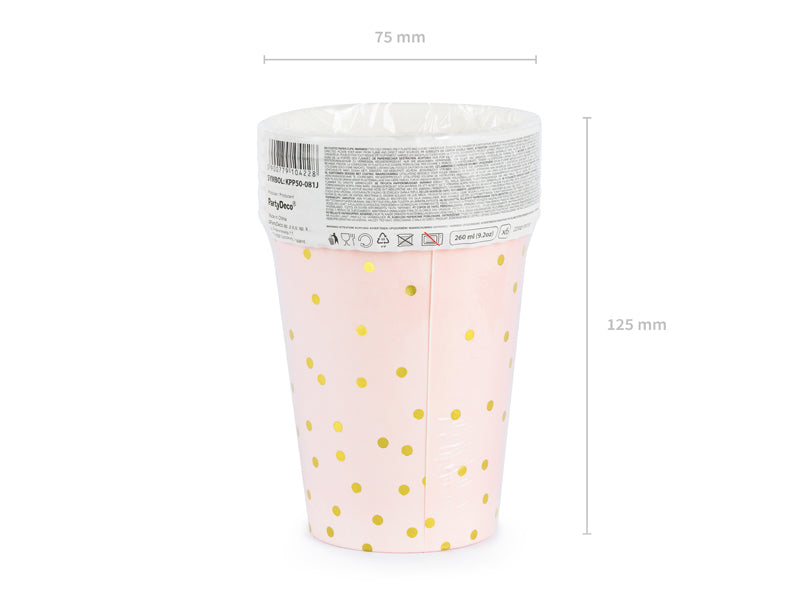 PartyDeco Trinkbecher, Karton – 2,6 dl Hellrosa, Punkte – 6 Stk.