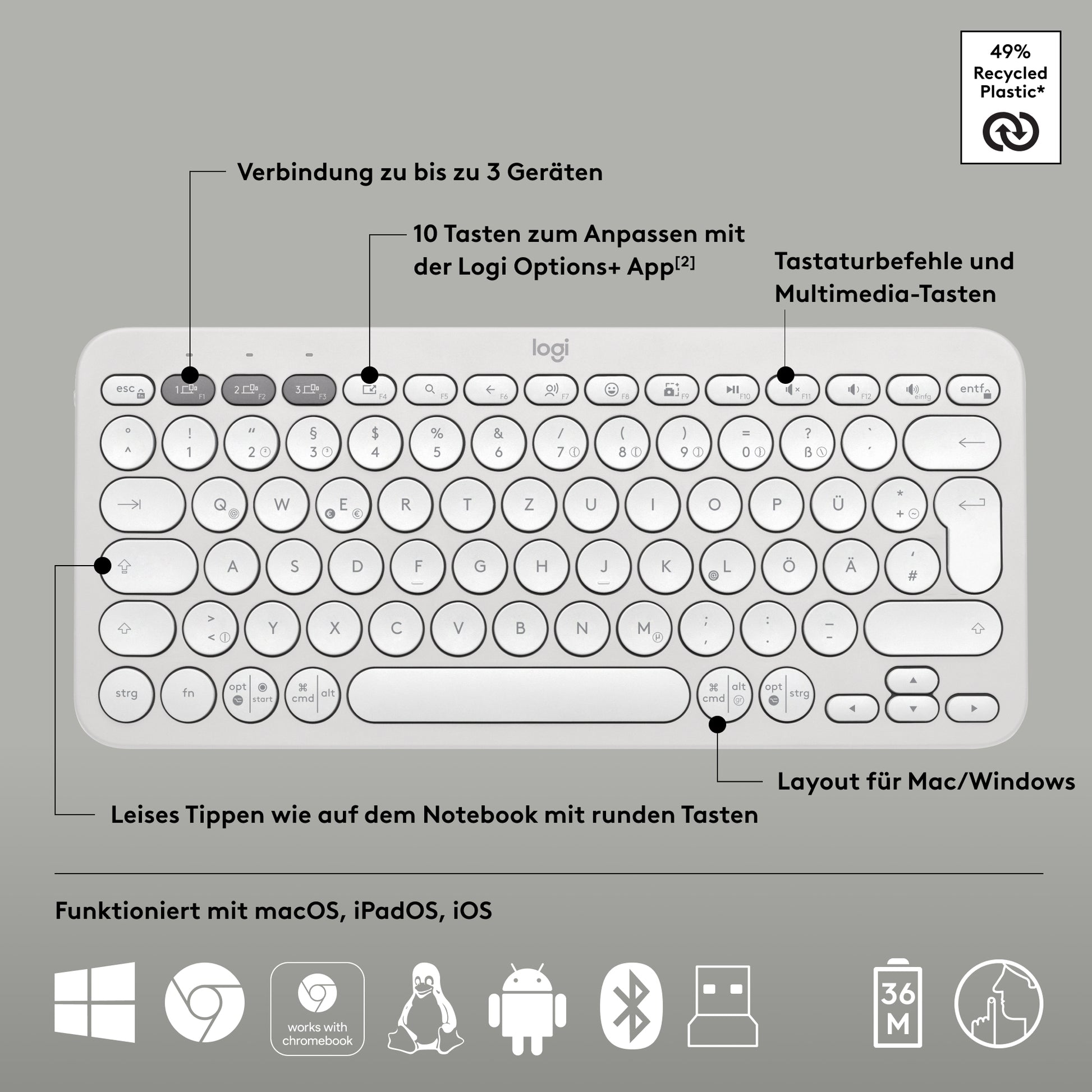 Logitech Pebble 2 Combo – Tastatur, kabellos (Bluetooth/2,4 GHz), DE-Layout (DE)
