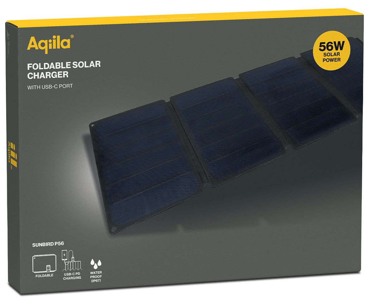 Aqiila Sunbird P56 Solarpanel-Ladegerät 56 W – USB-C×1, IP67 – für Camping – Grau