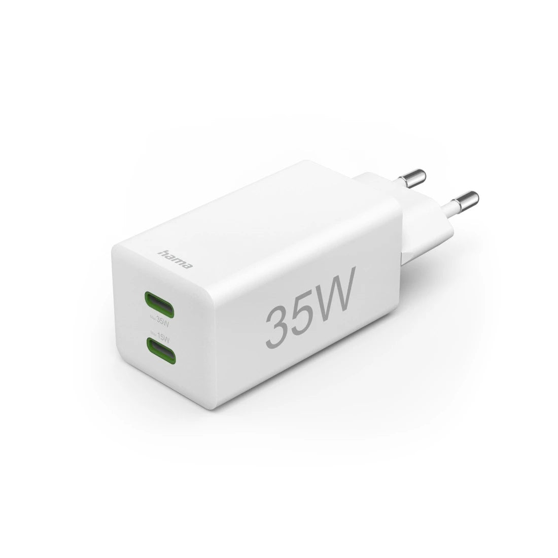 Hama 00125116 USB-Ladegerät 35 W – USB-C×2 – PD, QC 3.0 – für Smartphones, Tablets, Powerbanks – Weiss