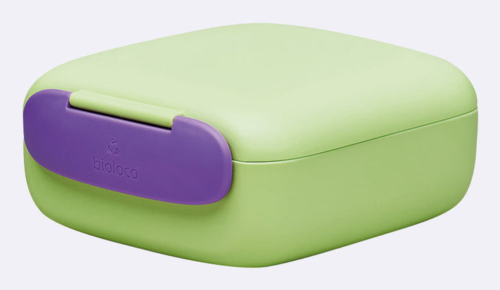 BioLoco Lunchbox 13 × 14,5 × 6 cm, Biokunststoff (PLA), hellgrün/violett