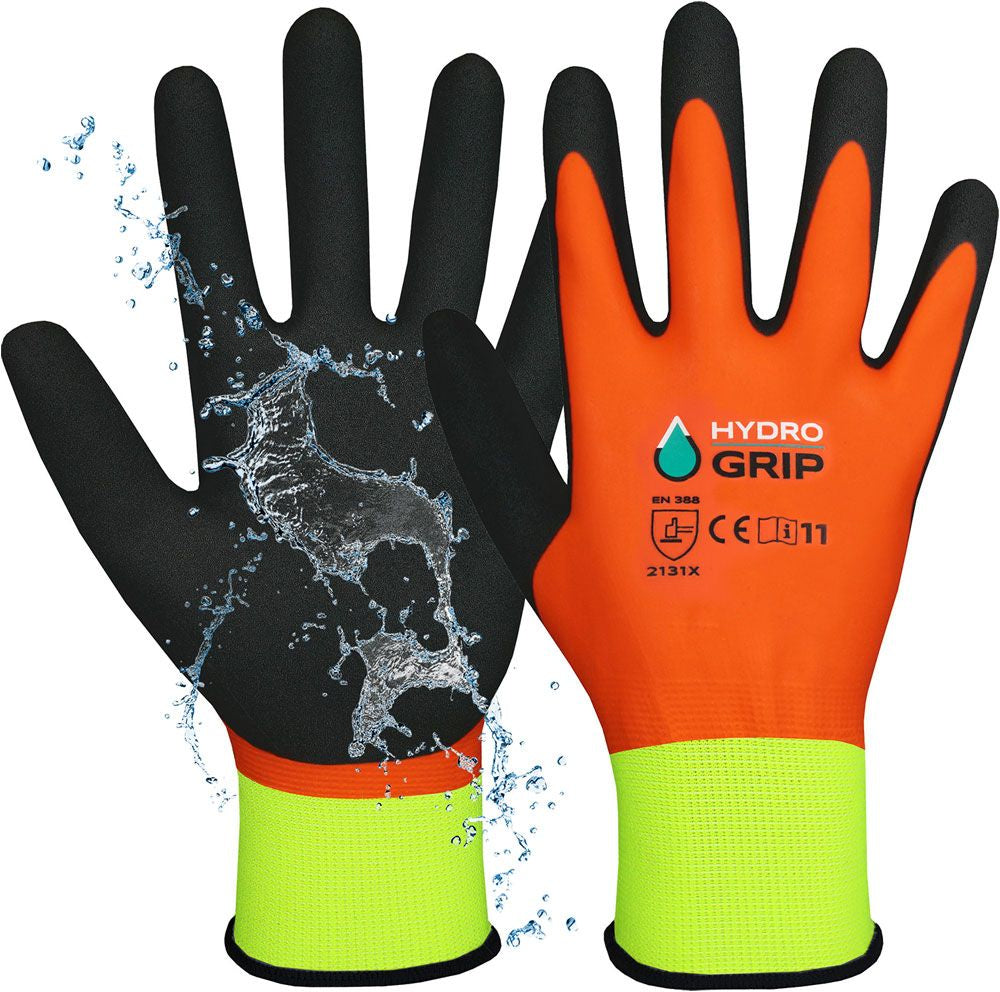 ACE HydroGrip Arbeitshandschuhe – M, 2 Stück – Schaumstoff, Wasserfest, Orange
