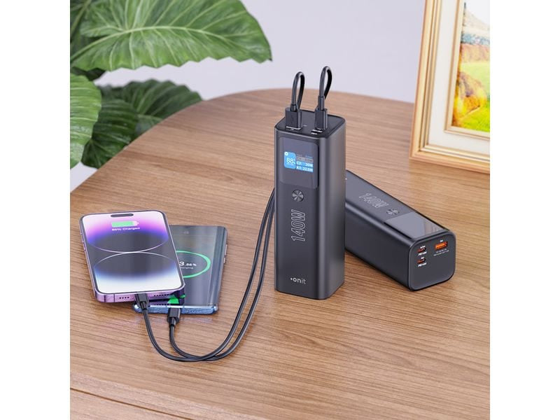 ONIT Powerbank 25000 mAh, PD 140 W, 2× USB-C, Pass-Through, Anthrazit