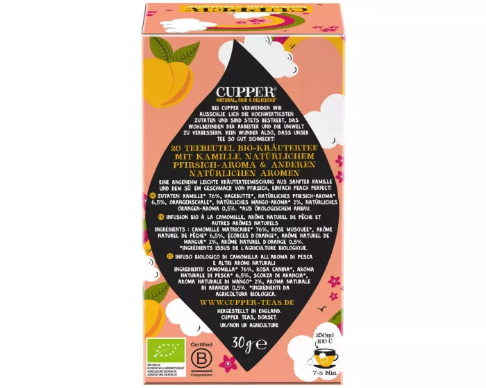 Cupper Tee Cupper – Kräutertee Kamille & Pfirsich – Teebeutel 20 Beutel – Bio