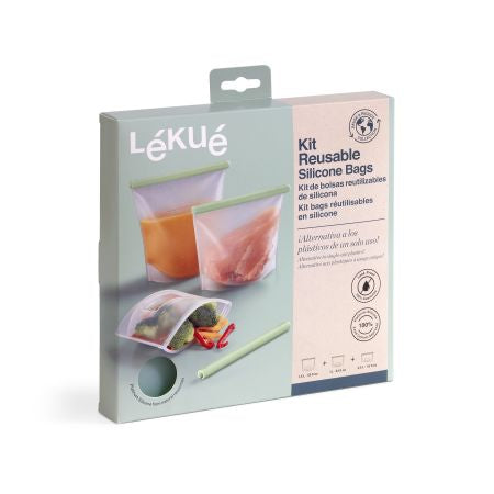 Lékué Vorratsdose 1,5 l, 20 × 21 cm, Silikon, grün/transparent, 3er-Set