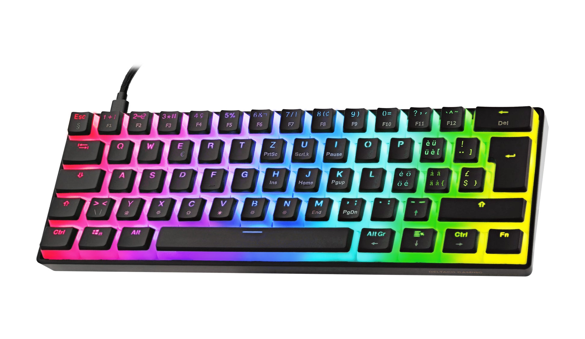 Deltaco Gaming GAM-075V2 – Gaming-Tastatur 60% – Mechanisch – USB-C – RGB – QWERTZ (CH) – Schwarz