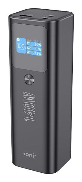 ONIT Powerbank 25000 mAh, PD 140 W, 2× USB-C, Pass-Through, Anthrazit
