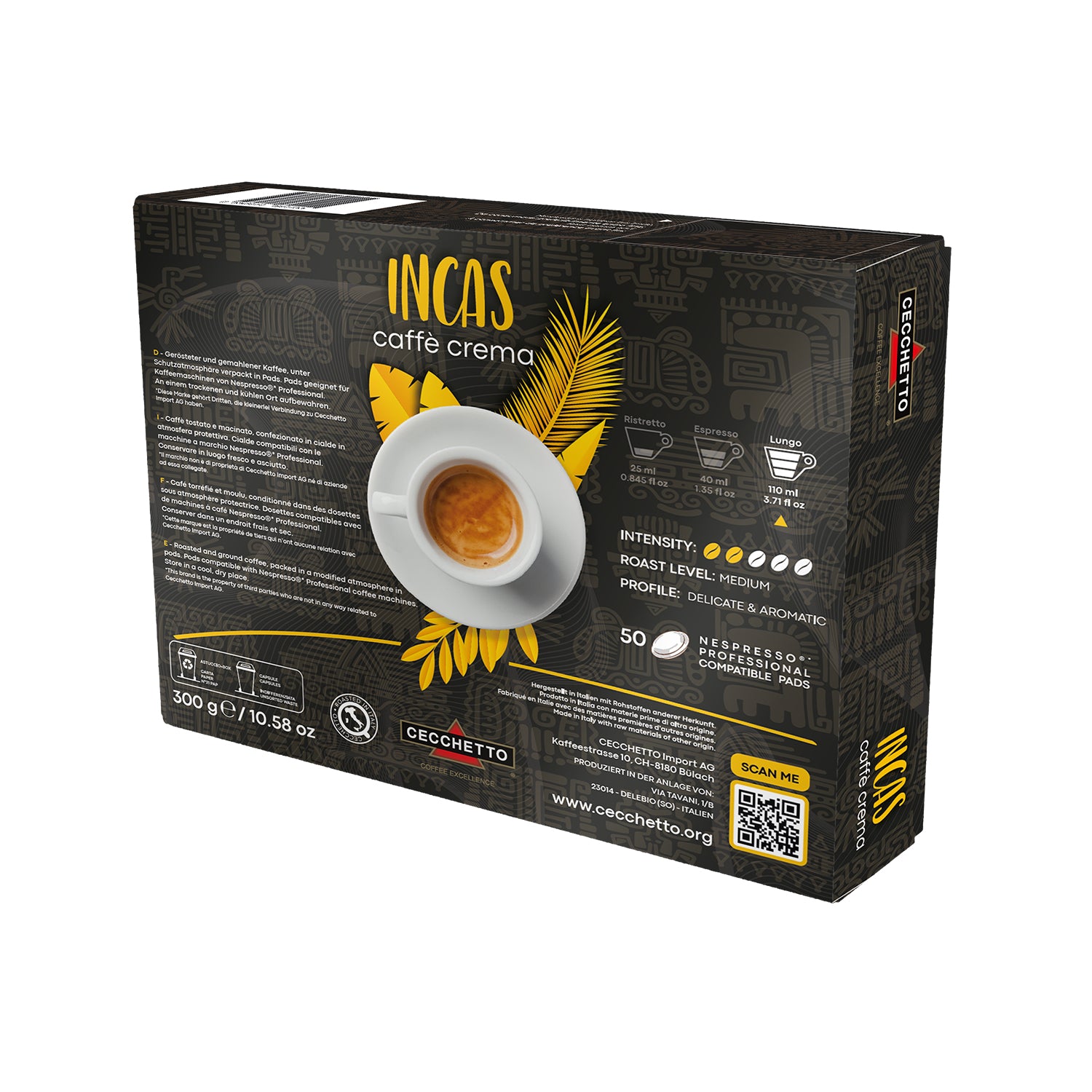 CECCHETTO Incas Caffè Crema – Kaffeepads – Intensität 2, 50 Pads