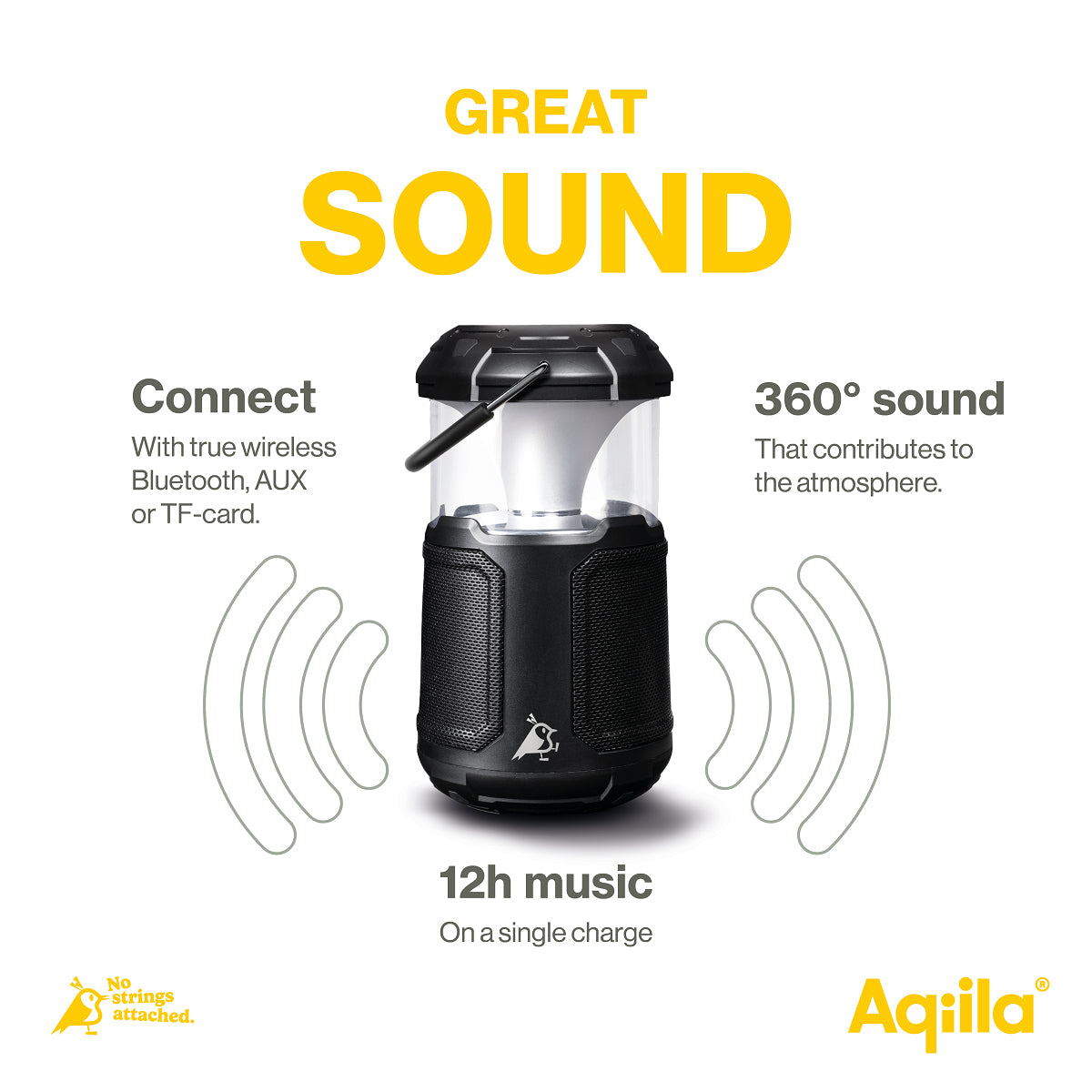 Aqiila Soundbird B10 – Bluetooth-Lautsprecher – mit Lampe & Powerbank, 20 W, 12 h, Schwarz