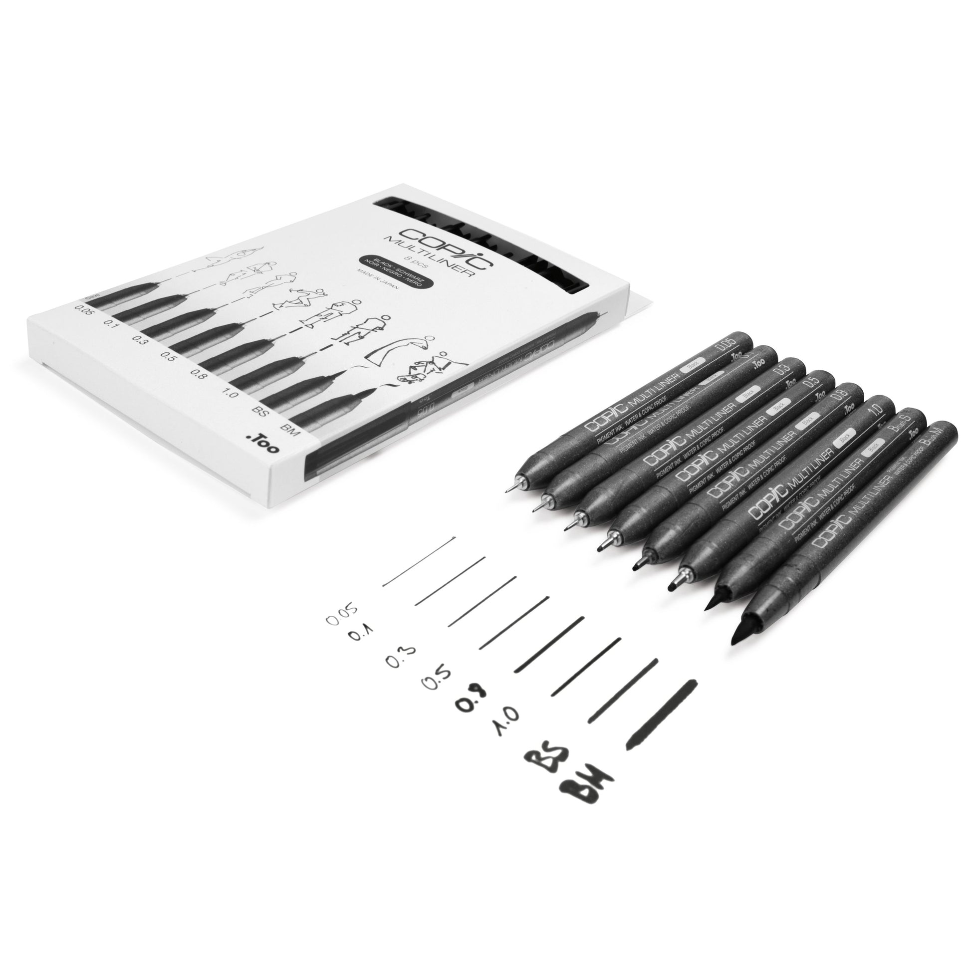 Copic Multiliner 2207510 Fineliner – 8er-Set – schwarz – wasserfest – für Copic Marker