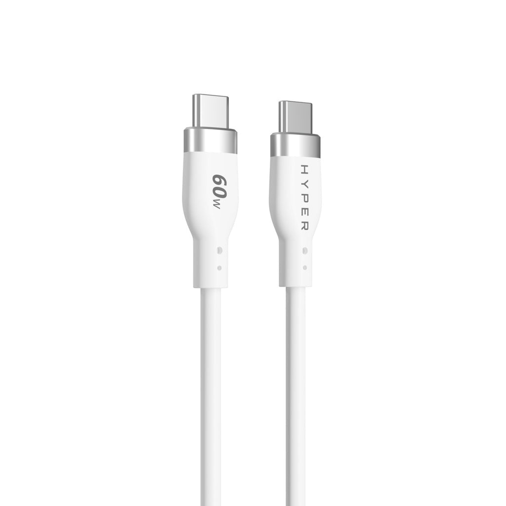 HYPER USB-C auf USB-C Kabel – USB 2.0 (480 Mbit/s) – 1,5 m – PD 60 W – Silikon, extrem flexibel – Weiss