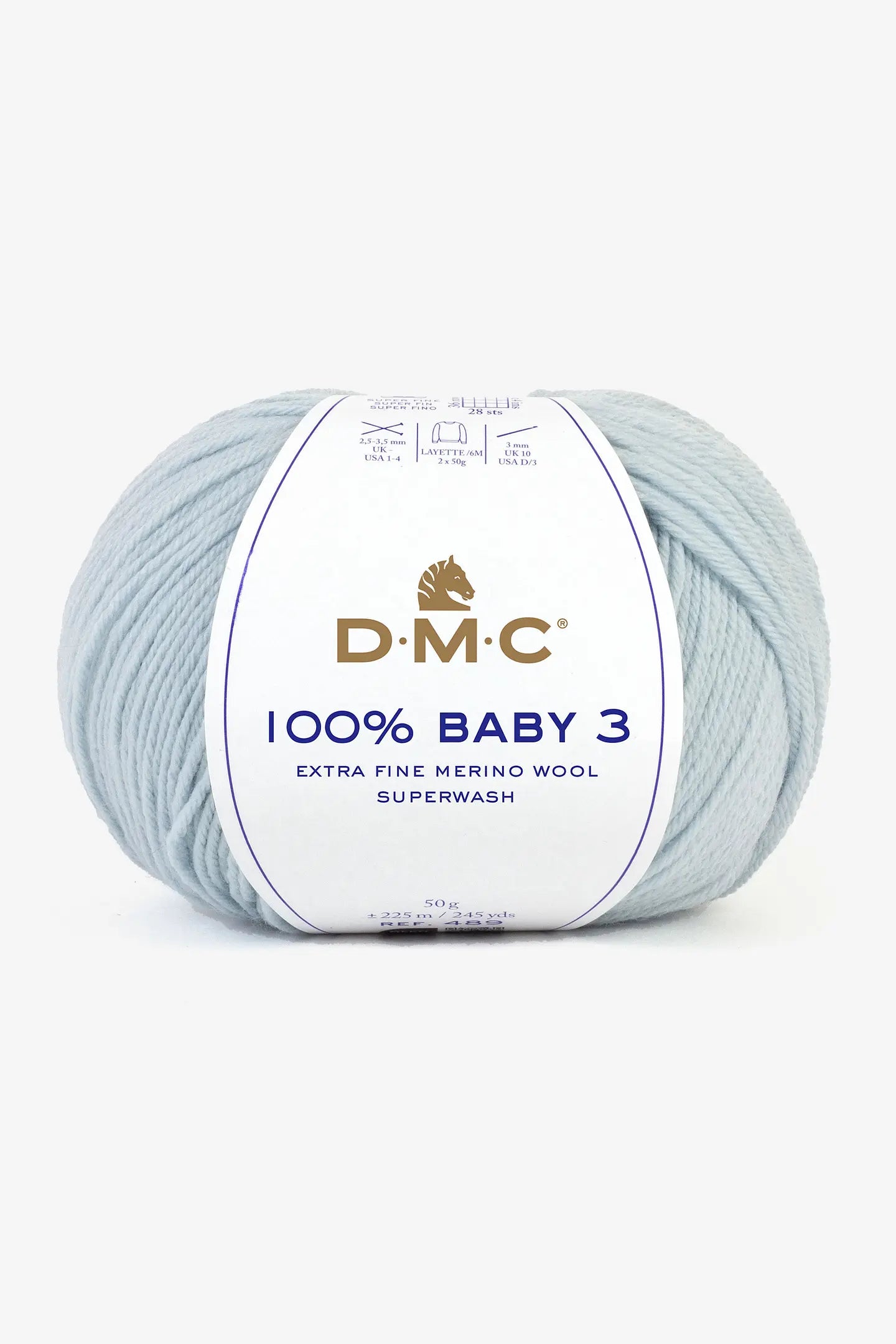DMC 100% Baby 3 Wolle Blaugrau – 50 g, 225 m, Nadel 3,5 mm, 100% Merino
