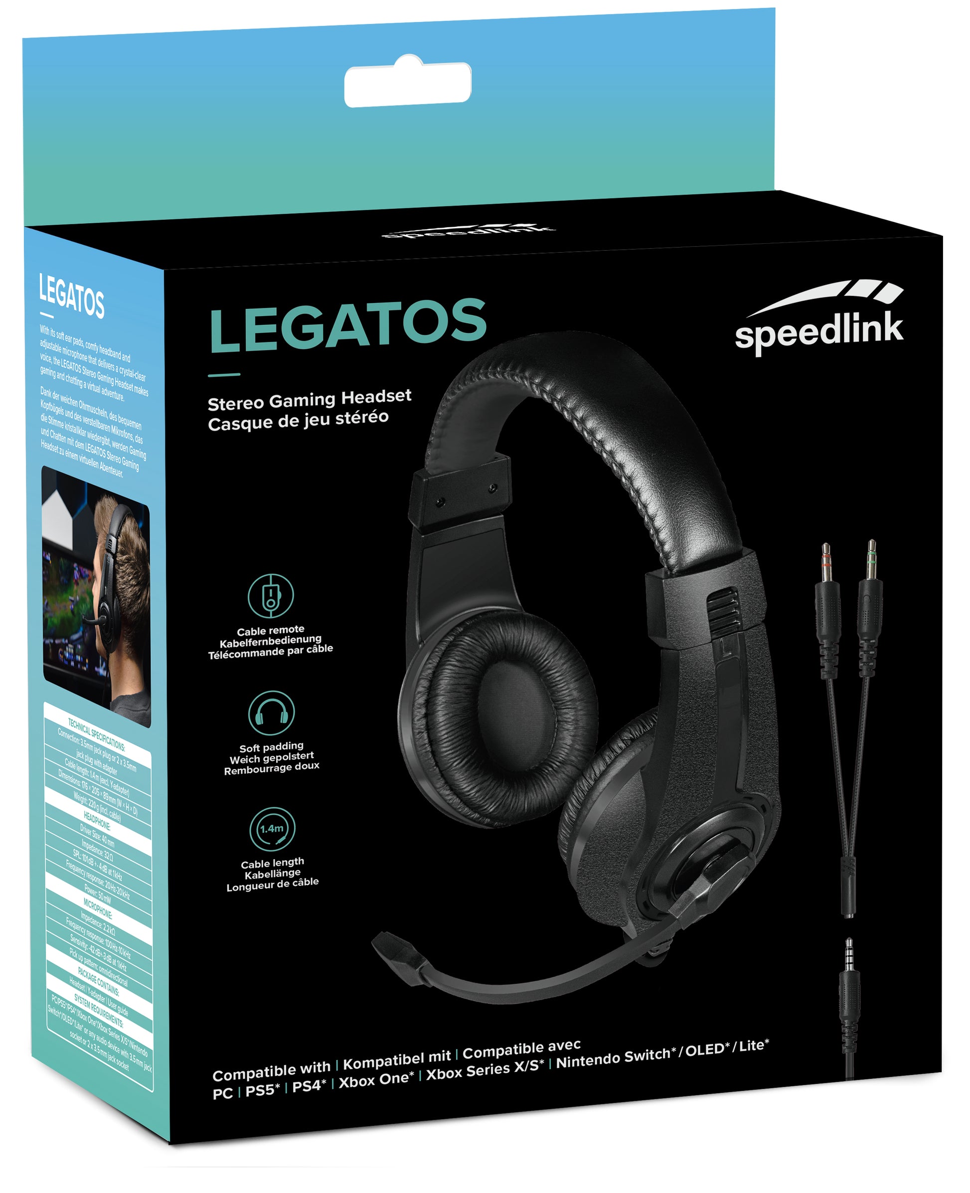 SPEEDLINK LEGATOS Gaming-Headset – On-Ear, Stereo, Kabelgebunden, 3,5 mm Klinke, für PC, PS5, PS4 u. a., Schwarz