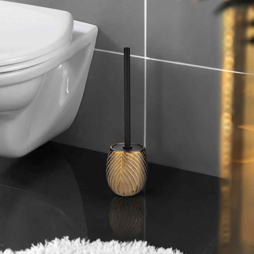 Wenko – WC-Bürstenset – Keramik, Gold, bodenstehend, mit Deckel, H 39 cm, Ø 10 cm