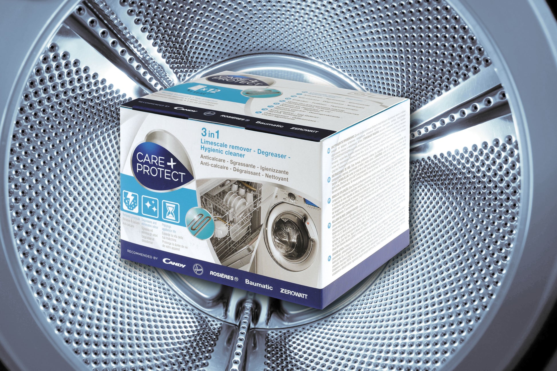 Care + Protect CarePlus Protect 3-in-1 Entkalker – für Geschirrspüler/Waschmaschine – Pulver, Box – 600 g – 6 Stk.