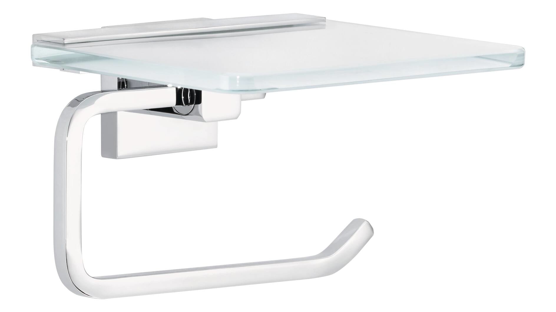 TESA Toilettenpapierhalter – Glas/Chrom, Wandmontage, 13,9 × 16 × 9,9 cm