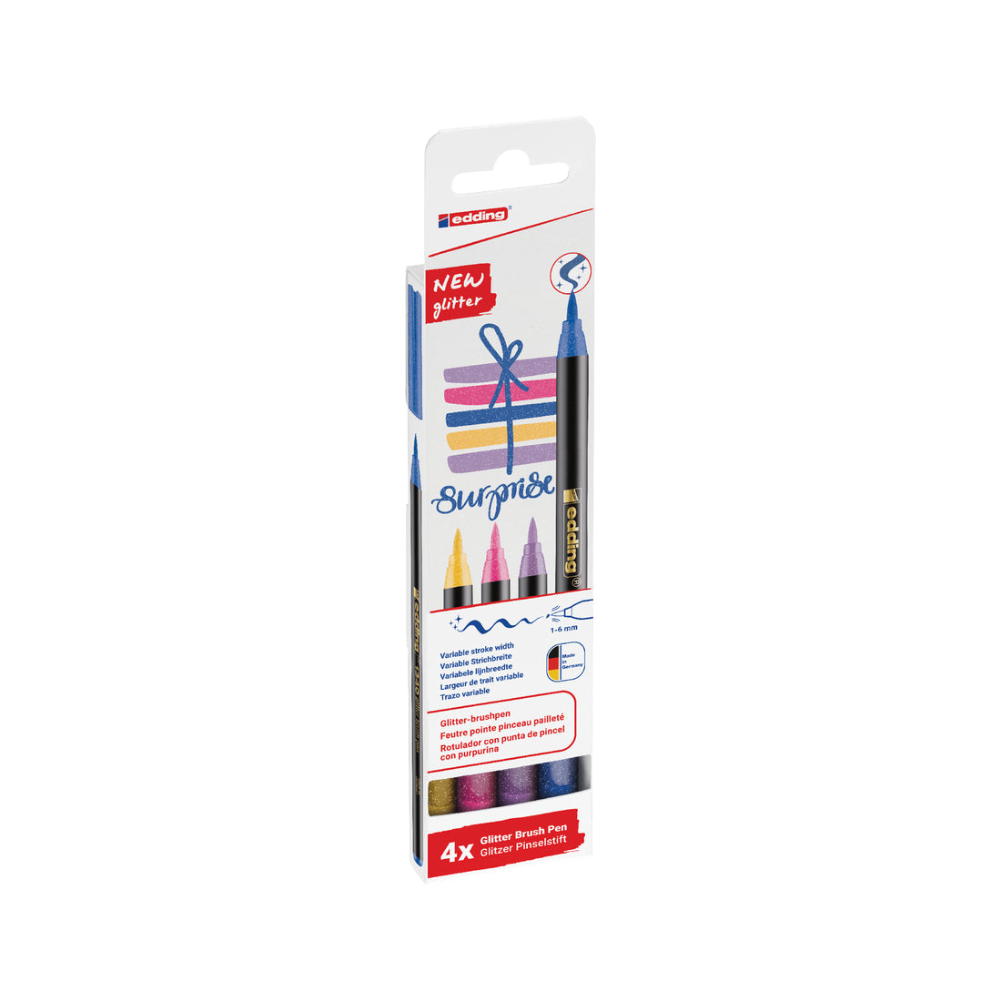 Edding Filzstifte, Strichbreite 0,5–5 mm, 4 Farben