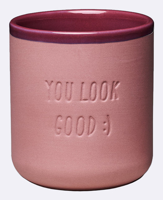 Chic-mic Teetasse Good Mood YOU LOOK GOOD – 380 ml, Porzellan, Dunkelrosa, spülmaschinenfest