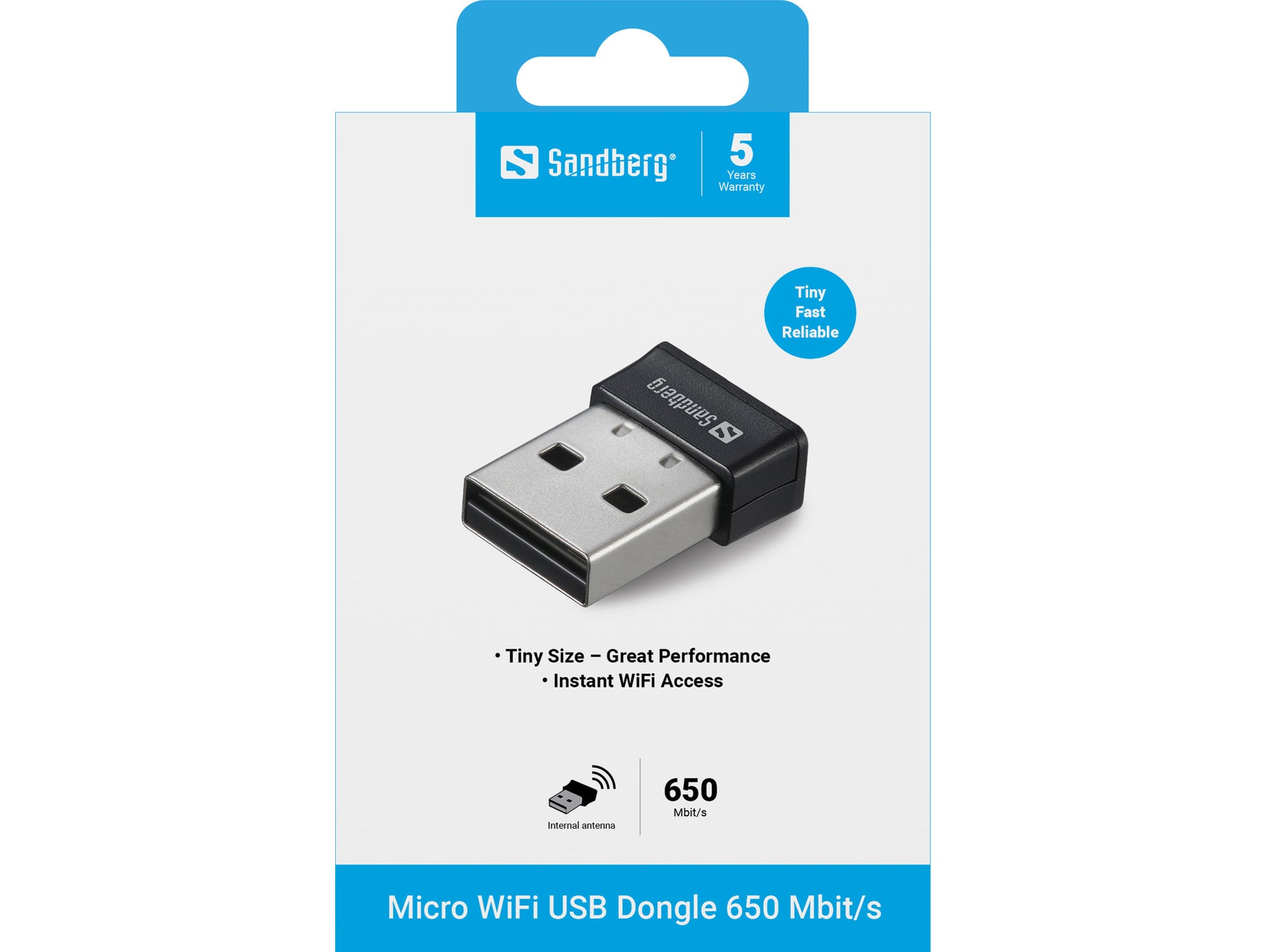 Sandberg USB-WLAN-Adapter – Wi-Fi 5 (802.11ac), bis zu 650 Mbit/s, USB 2.0, für PC (Windows, Mac), Schwarz