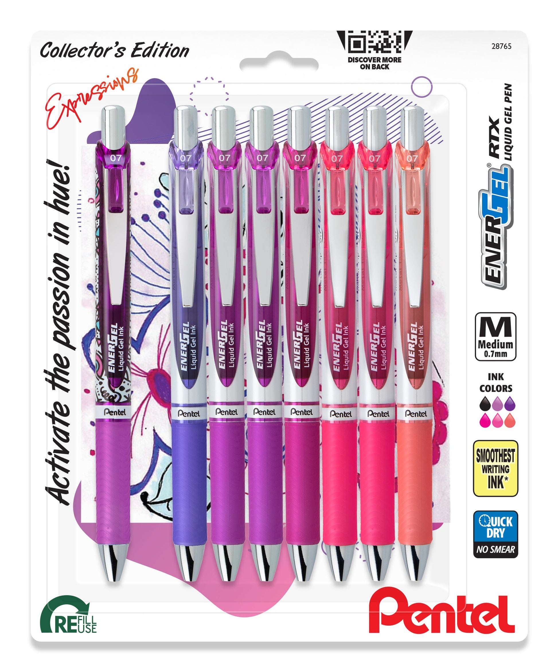 Pentel EnerGel Xm Gelschreiber – 8 Farben, 0,7 mm, schnelltrocknend, nachfüllbar