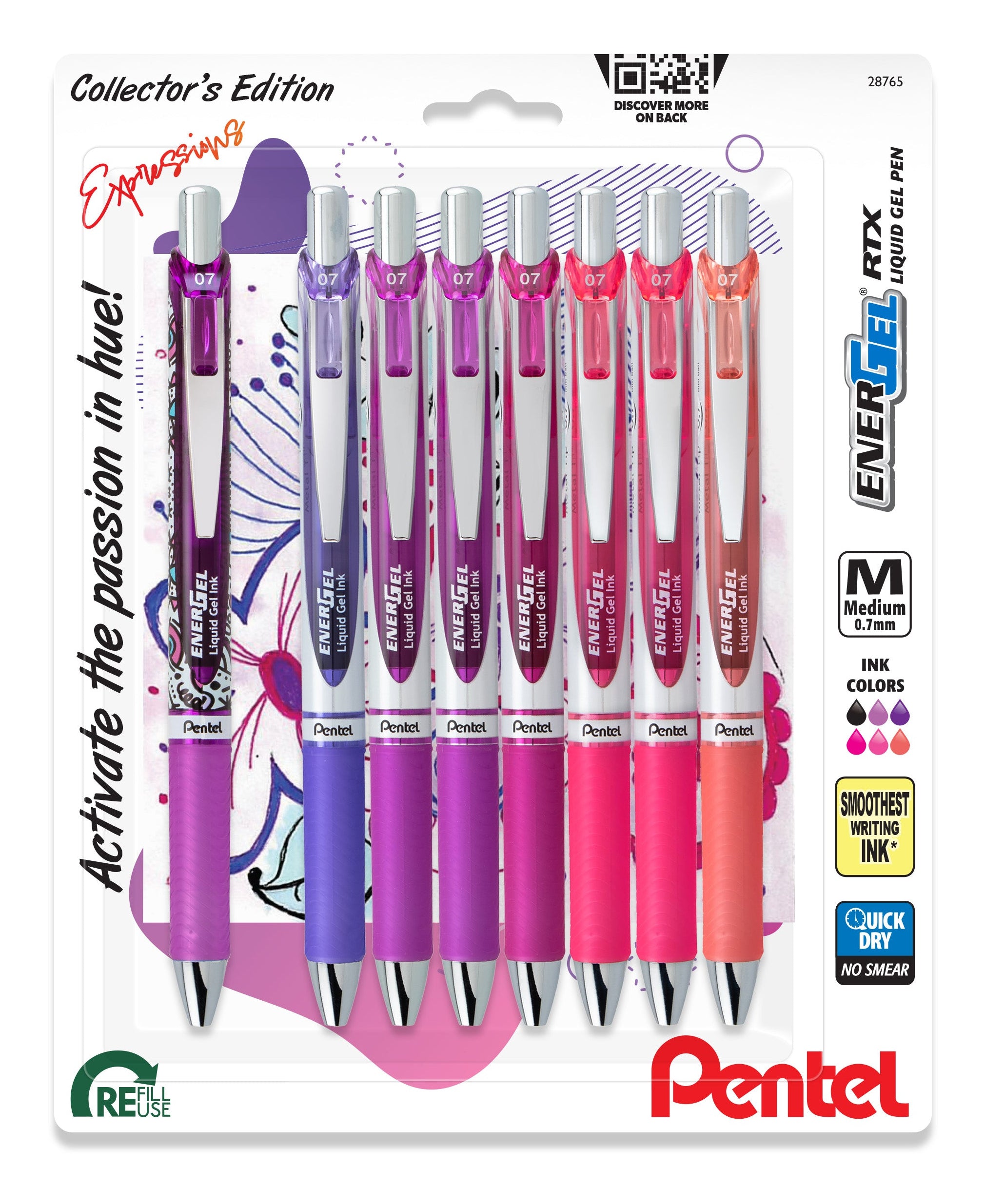 Pentel EnerGel Xm Gelschreiber – 8 Farben, 0,7 mm, schnelltrocknend, nachfüllbar