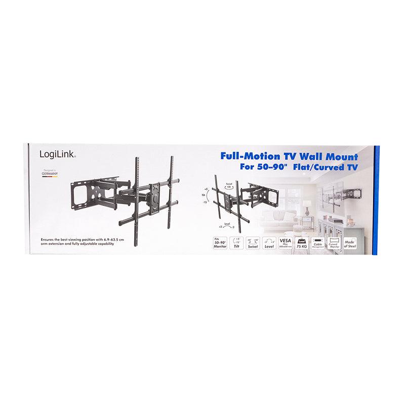 LogiLink Wandhalterung – Vollbeweglich – 50–90" – VESA 200×200–800×600 – bis 75 kg – Schwarz